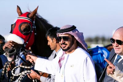 SHARJAH, UNITED ARAB EMIRATES. 28 DECEMBER 2019. 
 Khalid Khaleefa Al Nabooda’sAF ALWAJEL (AE) wins wins HH The Crown Prince of Sharjah race for Purebred Arabians at Sheikh Ahmed Bin Rashid Al Maktoum Cup. 

(Photo: Reem Mohammed/The National)

Reporter:
Section: