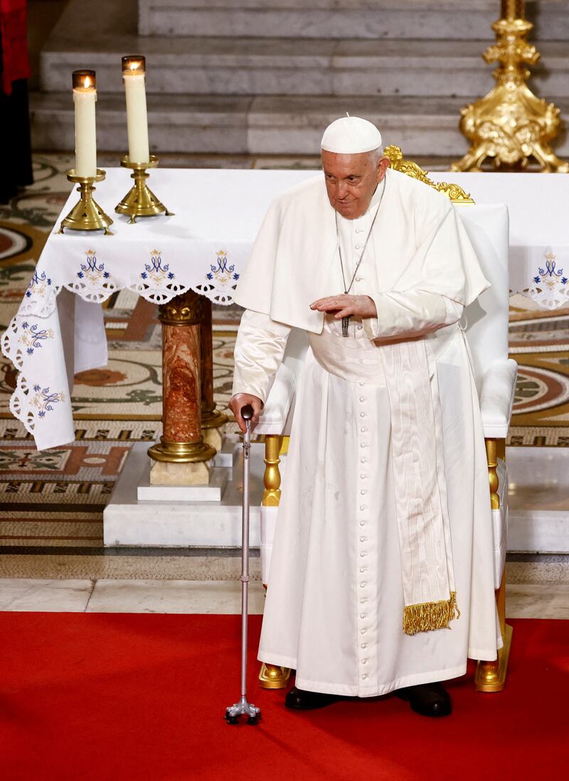 Pope Francis at Notre-Dame de la Garde basilica in Marseille. Reuters