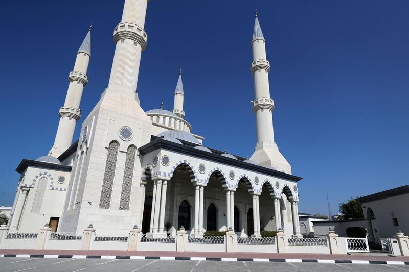 Dubai, United Arab Emirates - December 03, 2020: General View of Al Farooq Omar Bin Al Khattab Mosque. Thursday, December 3rd, 2020 in Dubai. Chris Whiteoak / The National