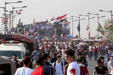 Iraqi protesters take part in anti-government demonstrations on November 13, 2019 at Tahrir square in Baghdad. AFP