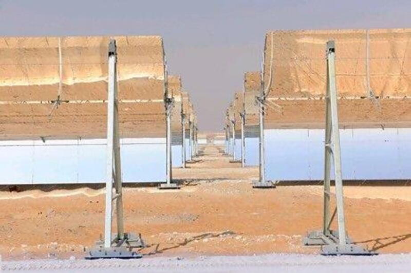 The $700 million Shams 1 solar plant in Al Gharbia could come online as soon as August with the final component, an electrical transformer, en route from Germany. Courtesy Shams Power Company