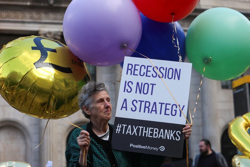 A demonstrator during the bank protest. Reuters
