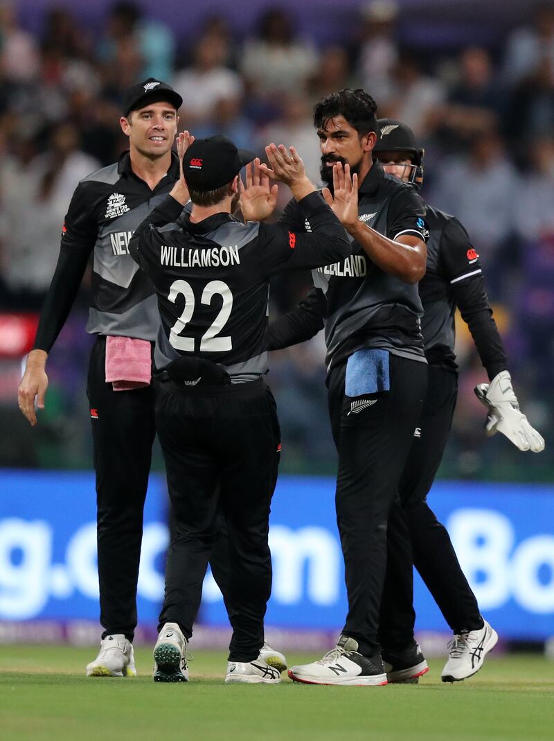 New Zealand's Ish Sodhi after taking the wicket of England's Jos Buttler.