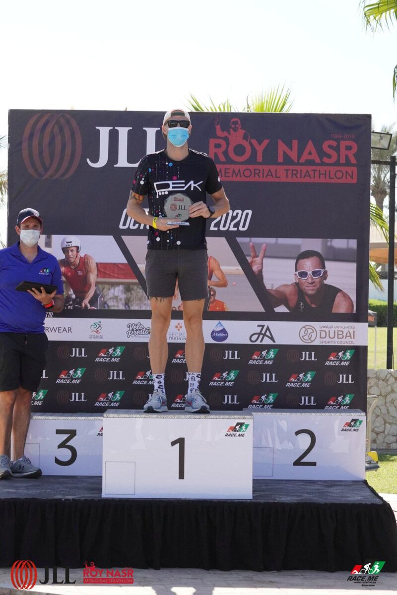 Brett Hallam won the first triathlon to be organised in Dubai amid the coronavirus pandemic. Courtesy: Brett Hallam