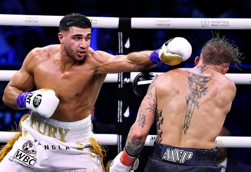 Tommy Fury sticks out a jab. EPA