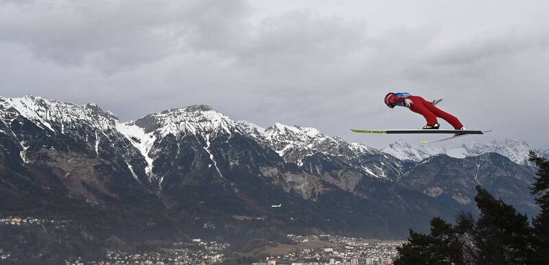 Austria's Daniel Huber during the second training jump at the Four Hills Tournament in Innsbruck, Austria, on Monday,  January 3. AFP