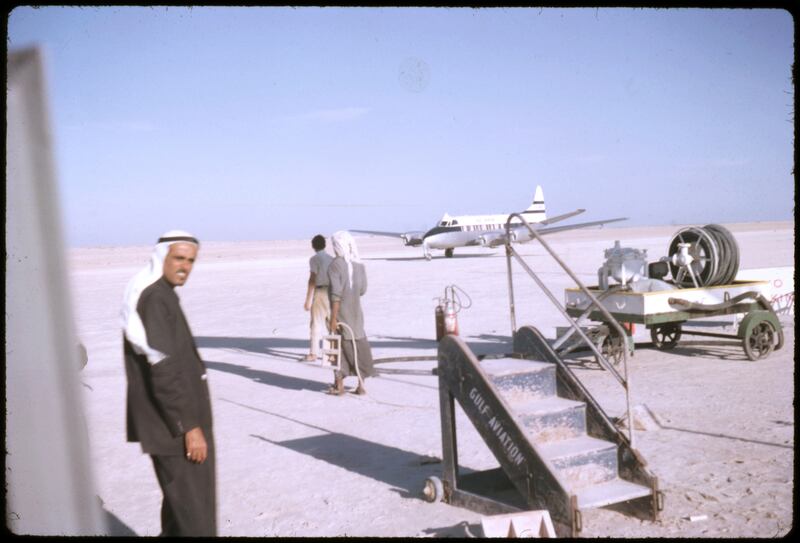 A Gulf Aviation plane lands at Abu Dhabi's airstrip in the early 1960s. Photo: David Riley