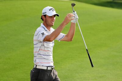 KING ABDULLAH ECONOMIC CITY, SAUDI ARABIA - JANUARY 31:  Renato Paratore of Italy plays reacts after his chip onto the 16th green during Day One of the Saudi International at Royal Greens Golf and Country Club on January 31, 2019 in King Abdullah Economic City, Saudi Arabia.  (Photo by Ross Kinnaird/Getty Images)