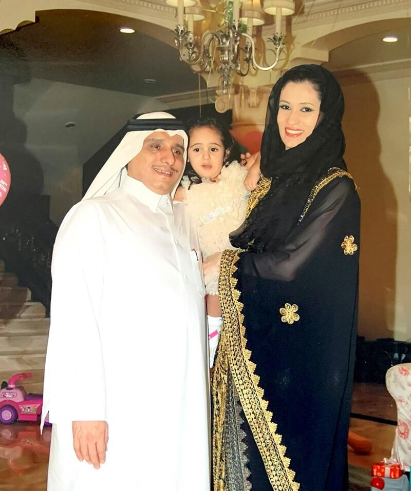 Sheikh Talal Al Thani with his wife Asma Arian and their daughter.