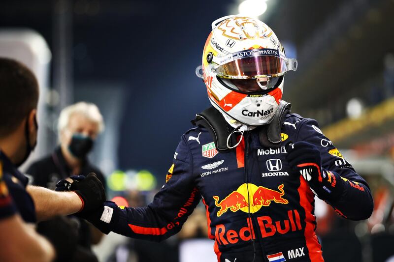 Pole position qualifier Max Verstappen of Netherlands and Red Bull Racing celebrates with his team. Getty Images