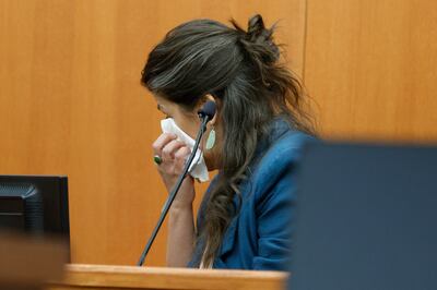 Polly Grasham, daughter of Terry Sanderson, reacts during questioning in court in Park City, Utah. EPA