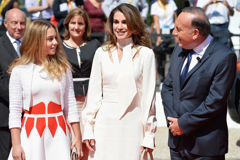 Princess Iman and Queen Rania attend the Medef Summer 2015 University Conference in August 2015, in Jouy-en-Josas, France. Getty Images