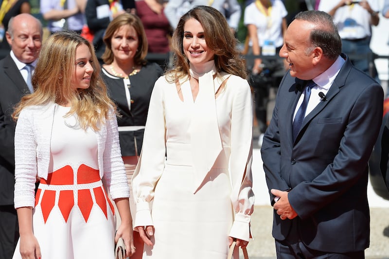 Princess Iman and Queen Rania attend the Medef Summer 2015 University Conference in August 2015, in Jouy-en-Josas, France. Getty Images