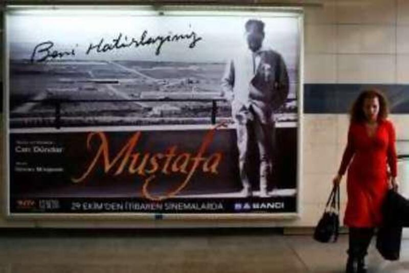Mustafa movie poster by a metro entrance. *** Local Caption ***  _MG_2195.jpg
