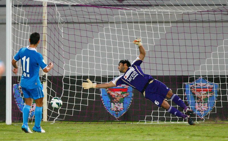 Alexssander Medeiros of Dibba Al Fujairah scores his side's first goal during the Etisalat Pro League match between Dibba Al Fujairah and Al Ain at Khalifa bin Zayed Stadium, Al Ain on the 21st October 2012. Credit: Jake Badger for The National


