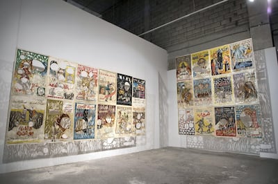 Ayman Yossri Daydban's untitled installation of Egyptian cinema posters from the 1960s, at Refusing to Be Still, part of the 21, 39 Jeddah art events. Courtesy Willy Lowry