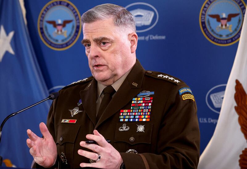 Chairman of the Joint Chiefs of Staff Gen Mark Milley speaks at a news conference earlier this month. Reuters