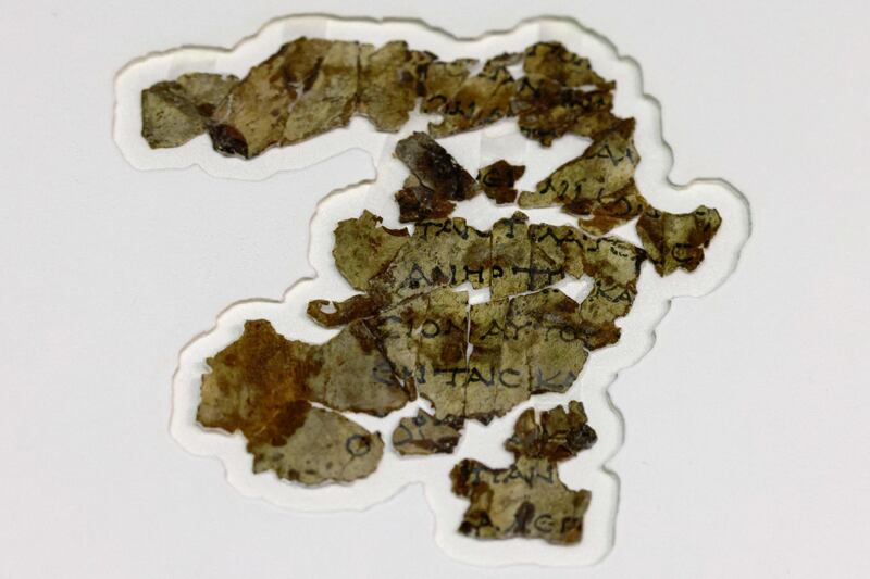 Recently-discovered 2000-year-old biblical scroll fragments from the Bar Kochba period, are displayed at the Israel Antiquities Authority's  Dead Sea conservation lab in Jerusalem. AFP