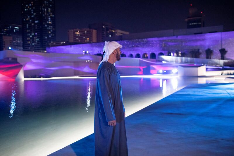 ABU DHABI, UNITED ARAB EMIRATES - December 05, 2018: HH Sheikh Mohamed bin Zayed Al Nahyan, Crown Prince of Abu Dhabi and Deputy Supreme Commander of the UAE Armed Forces (C), tours the Qasr Al Hosn Festival.
( Ryan Carter / Ministry of Presidential Affairs )
---