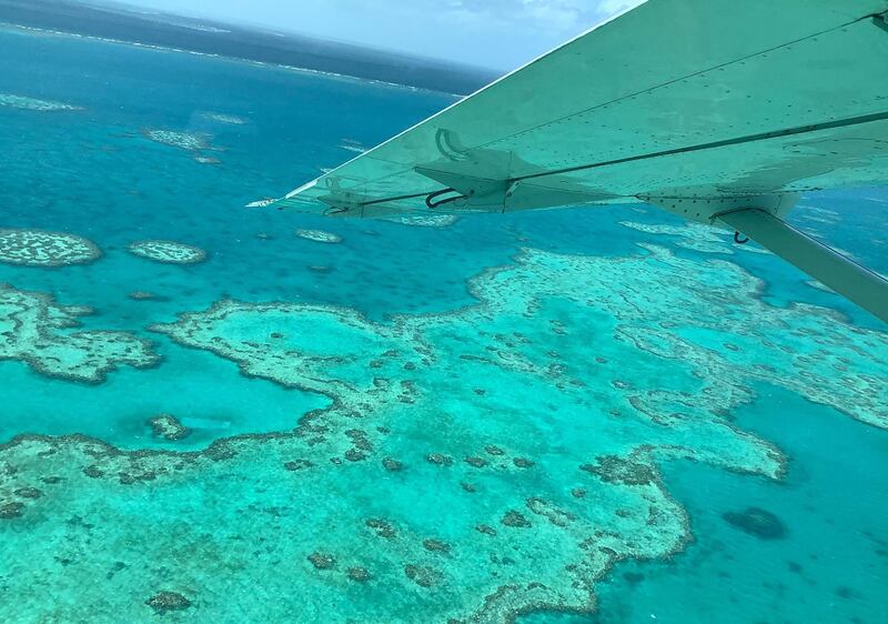 This undated handout photo received on April 6, 2020 from the ARC Centre of Excellence for Coral Reef Studies at James Cook University, shows an aerial survey of coral bleaching on the Great Barrier Reef.  AFP