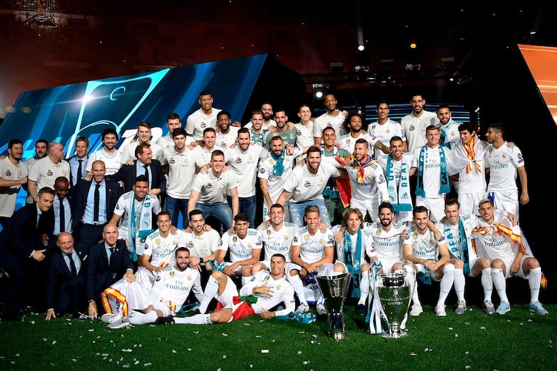 Real Madrid celebrate their Champions League Final win at Santiago Bernabeu, Madrid, Spain. May 27, 2018.