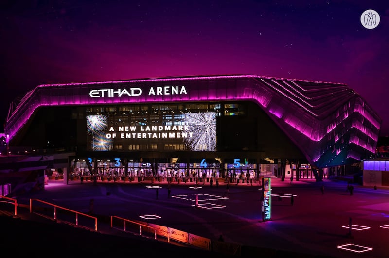 Etihad Arena in the capital was bathed in light for Emirati Children's Day.
