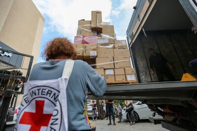Medical aid arriving at Nasser Hospital in Khan Younis, Gaza. Getty Images