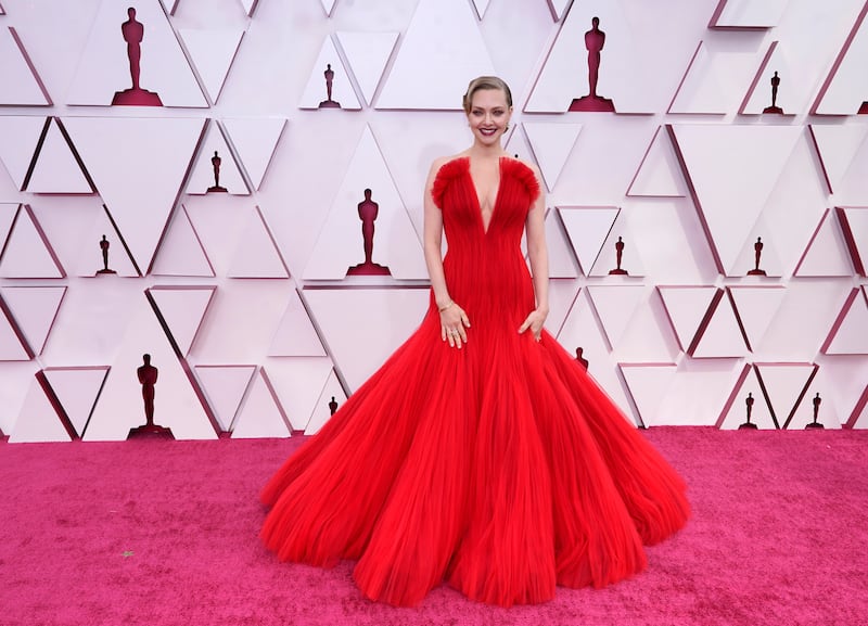 Amanda Seyfried in a plunging red Armani gown at the 93rd annual Academy Awards ceremony at Union Station in Los Angeles, California, USA, 25 April 2021. EPA-EFE