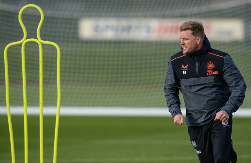 New Newcastle United coach Eddie Howe takes his first session at the club's training centre.