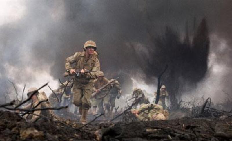 Jon Seda in a scene from The Pacific. Before filming began the cast were put through a 10-day training camp run by a retired US Marine captain in northern Queensland.