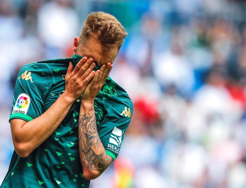 Real Betis' forward Loren Moron reacts after squandering a chance. He would later open the scoring in the 61st minute. EPA