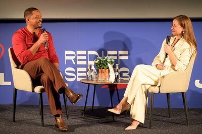 Will Smith and Raya Abirached during an In Conversation session at the Red Sea International Film Festival. Photo: Red Sea International Film Festival