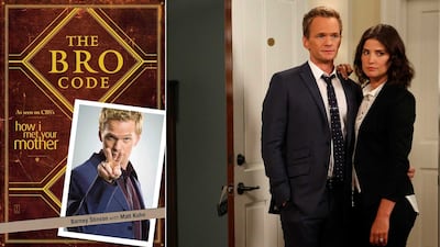 Barney Stinson, played by Neil Patrick Harris, 'wrote' The Bro Code, a book about male friendships. Photos: Pocket Books; CBS