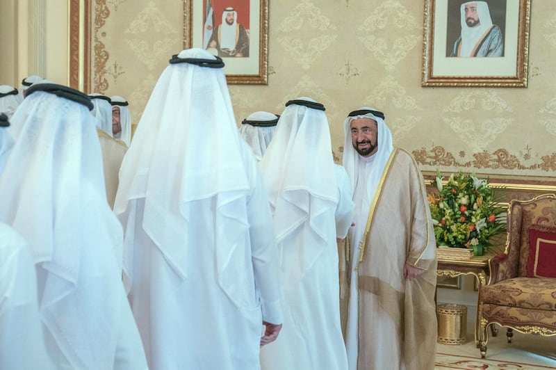 SHARJAH, 15th June, 2018 (WAM) -- H.H. Dr. Sheikh Sultan bin Mohammed Al Qasimi, Supreme Council Member and Ruler of Sharjah, this morning performed Eid al-Fitr prayer at Al Badea Mussala in the Emirate of Sharjah.

H.H. Sheikh Sultan bin Mohammed bin Sultan Al Qasimi, Crown Prince and Deputy Ruler of Sharjah, H.H. Sheikh Abdullah bin Salem bin Sultan Al Qasimi, Deputy Ruler of Sharjah, Sheikh Khalid bin Abdullah Al Qasimi, Chairman of the Department of Seaports and Customs, Sheikh Sultan bin Ahmed Al Qasimi, Chairman of Sharjah Media Corporation, a number of Sheikhs, Dr. Abdul Rahman bin Mohammad bin Nasser Al Owais, Minister of Health and Prevention, a number of officials and a group of worshipers also prayed along with the Ruler of Sharjah.

After the prayers, the Ruler of Sharjah and the Crown Prince accepted Eid greetings from the worshipers. Wam