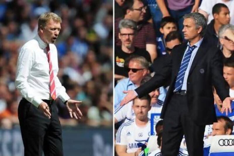 David Moyes, left, faces a difficult task in his first home league game at Old Trafford, against Jose Mourinho's Chelsea. Jamie McDonald, Richard Heathcote / Getty Images