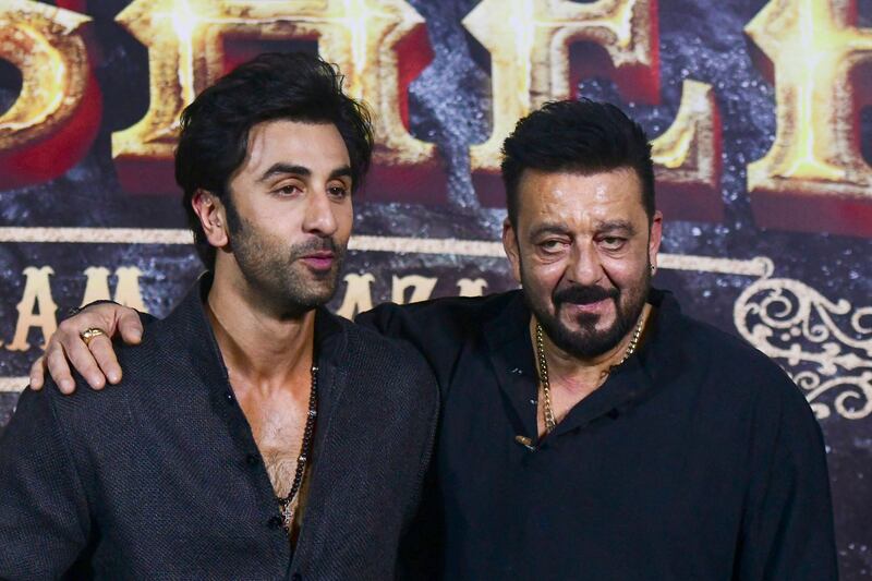 Kapoor and Dutt at a promotional event. AFP
