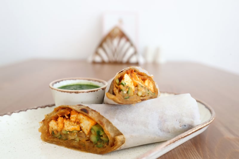 A paneer tikka roll from Nalini's Kitchen