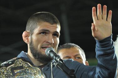 Khabib Nurmagomedov was banned for nine months and fined $500,000 (Dh1.83 million) for his part in a post-fight brawl against Conor McGregor in Ocotber 2018. Reuters