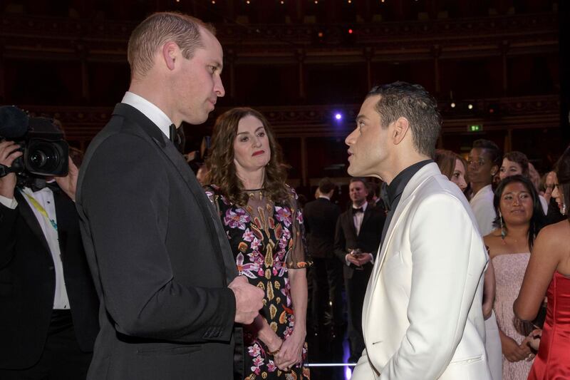 Prince William meets Rami Malek after the Baftas 2019. AP