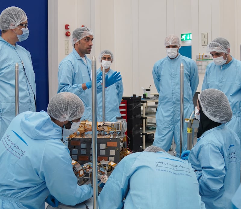The Rashid rover has now been shipped to France for final testing. Pictured are Emirati engineers at the Mohammed bin Rashid Space Centre on June 15, 2022. Photo: MBRSC