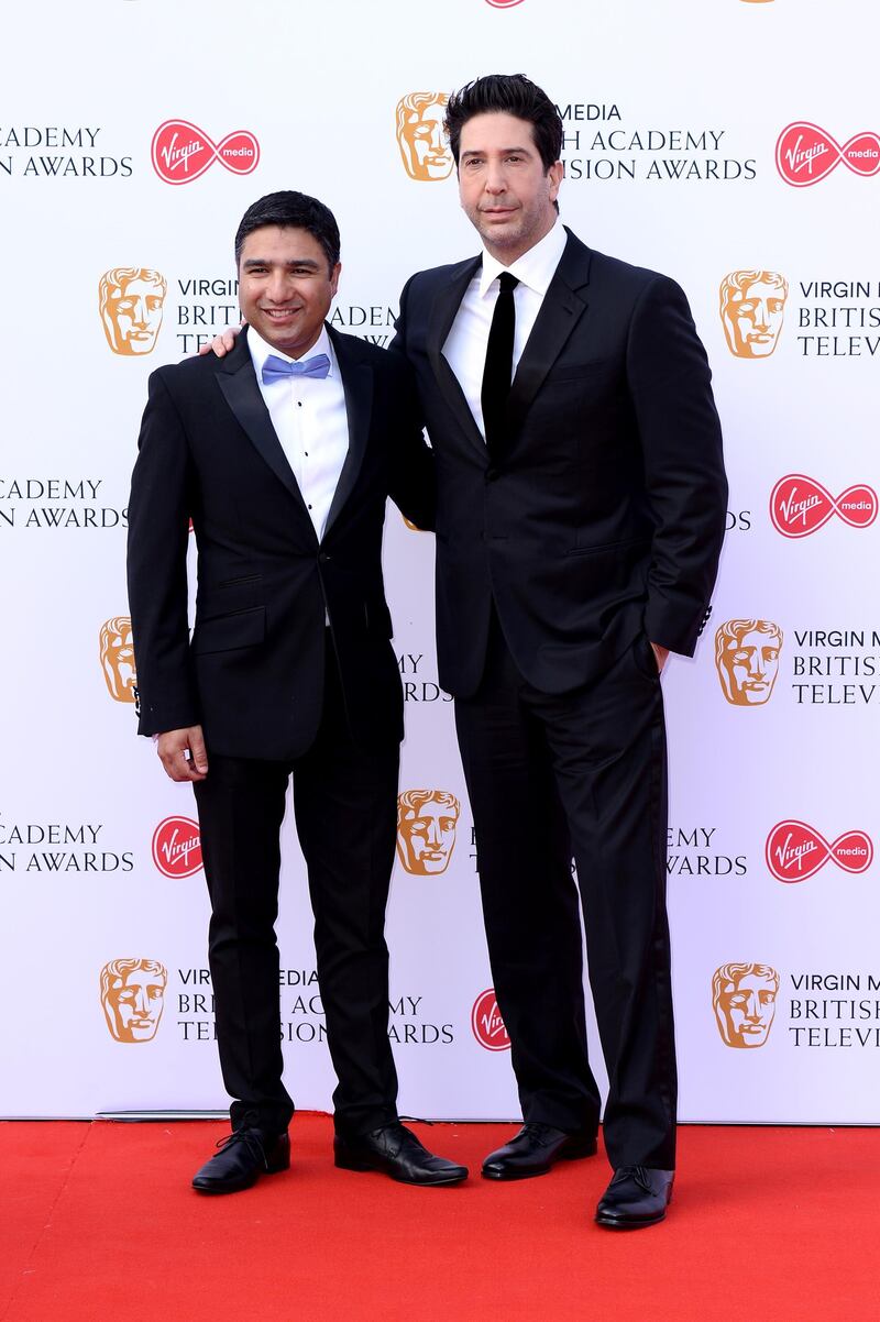 British comedian Nick Mohammed and 'Friends' star David Schwimmer attend the Virgin Media British Academy Television Awards at the Royal Festival Hall in London, Britain, 12 May 2019. Getty Images