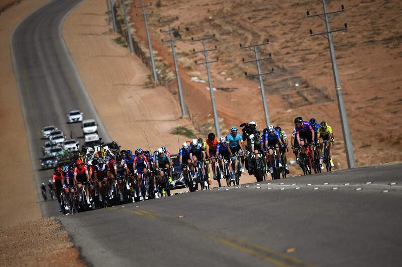 The peloton during the Stage 1 of the Saudi Tour on Tuesday, February 4. AFP