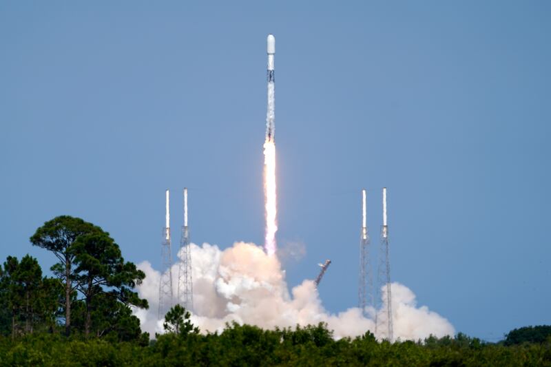 A SpaceX Falcon 9 rocket, carrying a Nilesat 301 geostationary communications satellite, lifts off from launch complex 40 at the Cape Canaveral Space Force Station in Florida. AP Photo