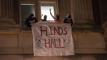 Students with the Gaza encampment take over Hamilton Hall at Columbia University in New York, naming it Hind's Hall. AP