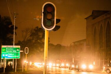 Traffic lights stand without power during a load-shedding power outage period in Pretoria, South Africa. Bloomberg