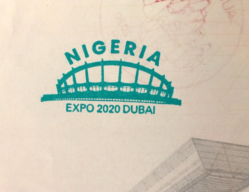 Passport stamp for the pavilion of Nigeria.