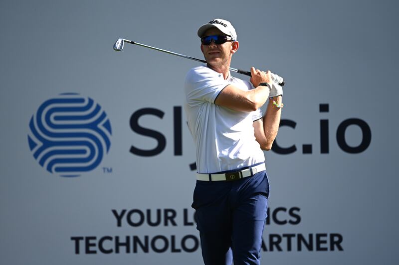 Denmark's Joachim B Hansen tees-off on the seventh hole during Day 1 of the Slync.io Dubai Desert Classic at Emirates Golf Club on January 27, 2022. Getty