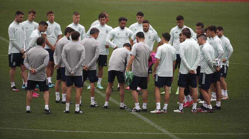 Spain players train for the Euro 2020 match against Poland. EPA