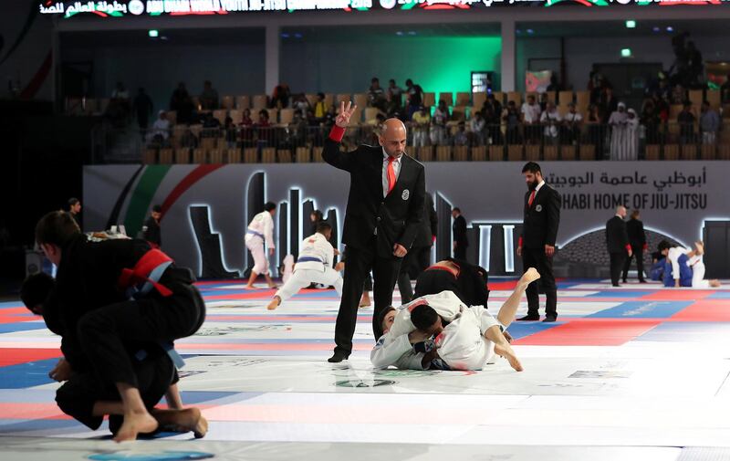 ABU DHABI,  UNITED ARAB EMIRATES , April 22 – 2019 :- Fighters during  the Abu Dhabi World Professional Jiu Jitsu  Championship 2019 held at the Mubadala Arena in Abu Dhabi. ( Pawan Singh / The National ) For Sports. Story by Amith