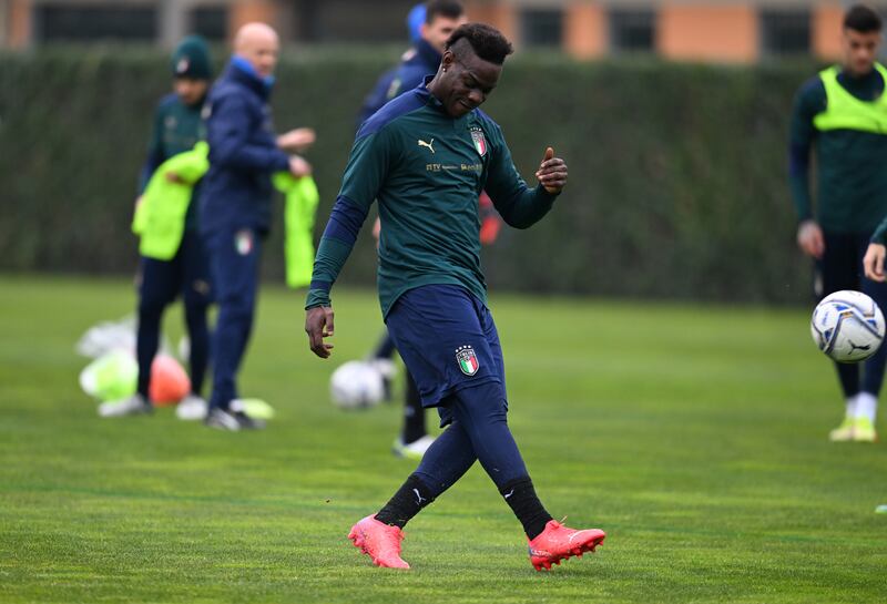 Mario Balotelli during Italy's training session at Centro Tecnico Federale di Coverciano in Florence on Thursday, January 27, 2022. Getty